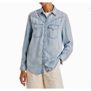 NWT $69.50 Levi’s Pearl Snap Western Relaxed Fit Blue Chambray Shirt Women Sz. L